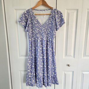 Coolmee Purple Short Sleeve Floral Summer Dress